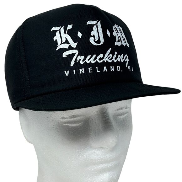 Vintage KJM Trucking Hat Baseball Cap Vineland New Jersey Trucker Snapback Black - Picture 9 of 9